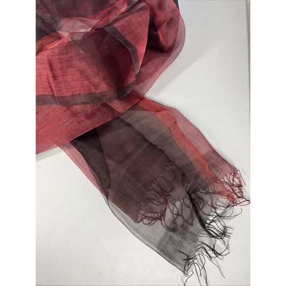 Silk Organza Lightweight Scarf Wrap Fringe Black Red Whimsigoth Ethereal Evening - Picture 4 of 7